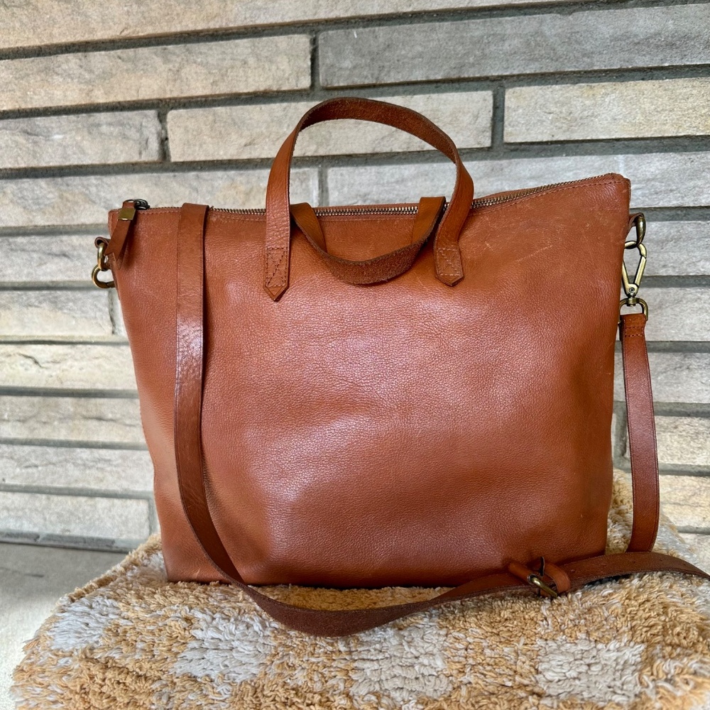 Madewell Zip-Top Transport Carryall In English Saddle Leather Bag